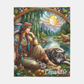 Indiaanse vrouw rust vredig uit met wolf fleece deken (Voorkant)