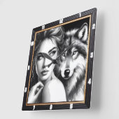 Indiaanse wolf zwart-wit vierkante klok (Hoek)