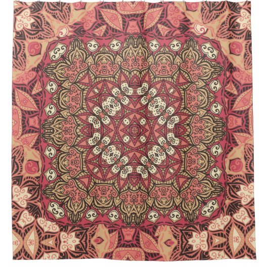 Indiaas abstract medaillonpatroon. Boho en zigeune Douchegordijn (Voorkant)