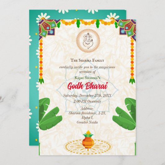 Indiaas Baby shower Godh Bharai Hindoe Uitnodiging (Voorkant / Achterkant)