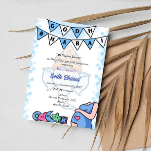 Indiaas Baby shower Godh Bharai Hindu Blauw Kaart