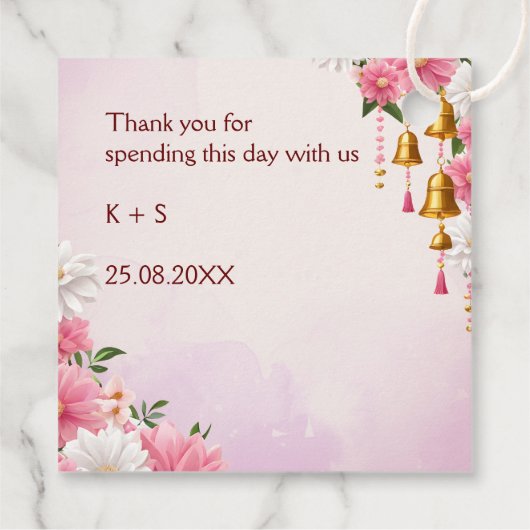 Indiaas bruidspaar met honden karikatuur gunst bedankjes labels (Achterkant)