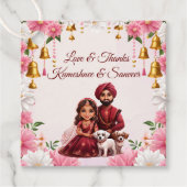 Indiaas bruidspaar met honden karikatuur gunst bedankjes labels (Voorkant)