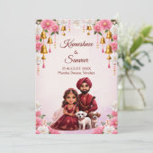 Indiaas bruidspaar met honden karikatuur kaart (Staand voorkant)