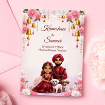 Indiaas bruidspaar met honden karikatuur