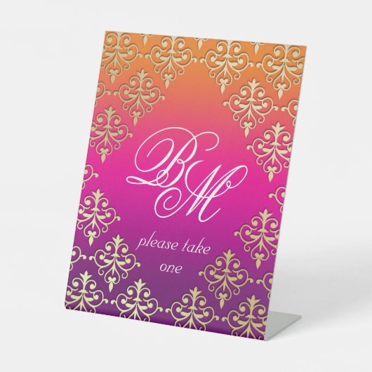 Indiaas bruiloft Roze Paars Sinaasappel  Reclamebord Met Voetstuk (Voorkant)