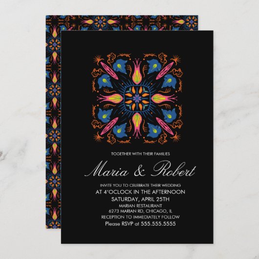 Indiaas bruiloft thema Elephant Floral Black Kaart (Voorkant / Achterkant)