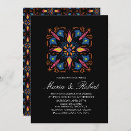 Indiaas bruiloft thema Elephant Floral Black Kaart