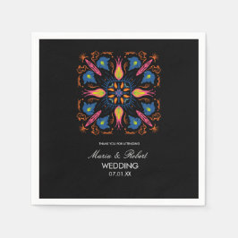 Indiaas bruiloft thema Elephant Floral Black Servet