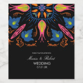 Indiaas bruiloft thema Elephant Floral Black Wijn Etiket (Enkel label)