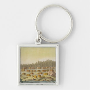 Indiaas dorp, Nieuw-Georgië, Alaska (kleurengrav) Sleutelhanger