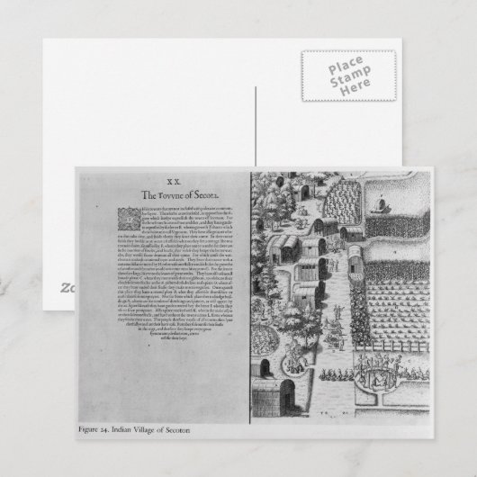 Indiaas dorp Secoton Briefkaart (Voorkant / Achterkant)