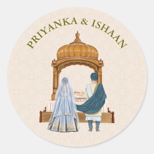 Indiaas echtpaar traditionele bruiloft ronde sticker (Voorkant)