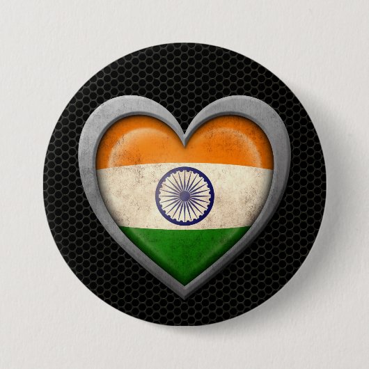Indiaas effect op het vlees van het heekstaal ronde button 7,6 cm (Voorkant)
