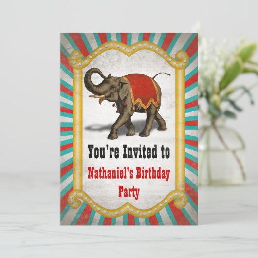 Indiaas Elephant Red Lijst Circus Birthday Party Kaart (Staand voorkant)