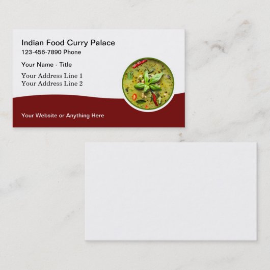 Indiaas Eten Restaurant Keuken Visitekaartjes (Voorkant / Achterkant)