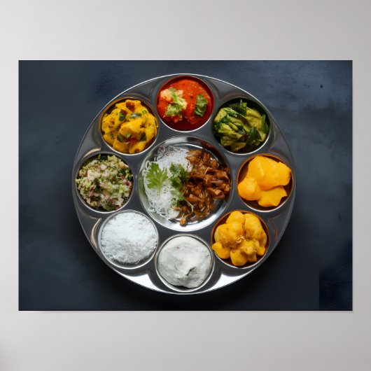 Indiaas Etnisch Groen Thali Buffet Poster (Voorkant)