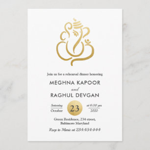 Indiaas   Faux Gold Foil Ganesha Rehearsal Dinner Kaart