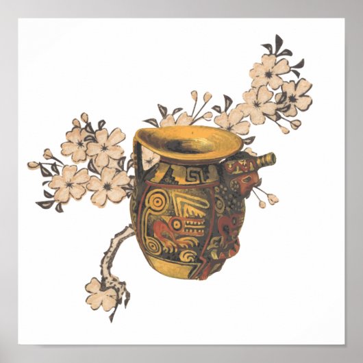 Indiaas geïnspireerde pottenbakkerij met bloemontw poster (Voorkant)