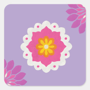 Indiaas geïnspireerde roze en paarse pastel mandal vierkante sticker