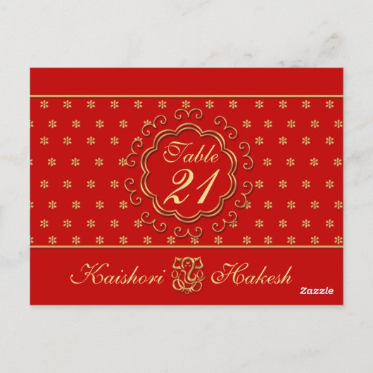 Indiaas geïnspireerde Trouwtafel Nummer Briefkaart (Achterkant)
