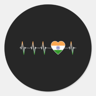 Indiaas hartslag Ik hou van India vlaggenland Ronde Sticker