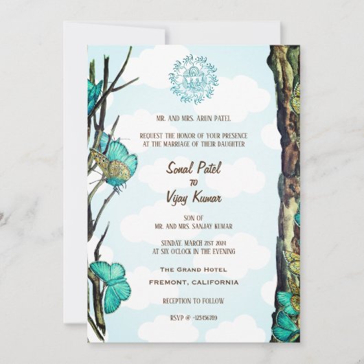 Indiaas hindoe bruiloft paar Afbeelding vlinder Kaart (Voorkant)