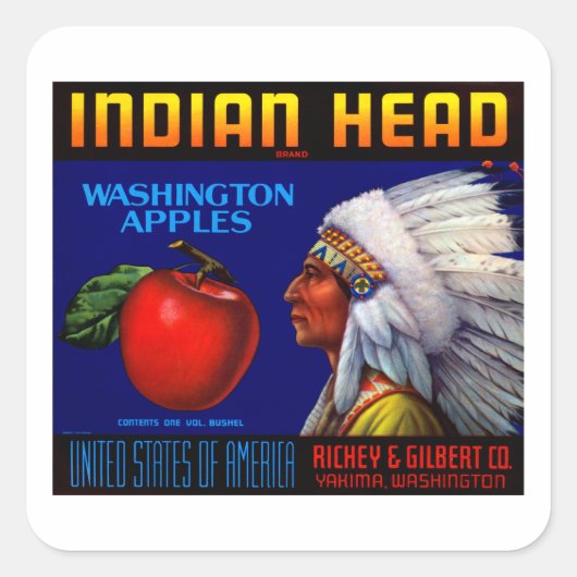 Indiaas hoofd Washington Appels Vierkante Sticker (Voorkant)
