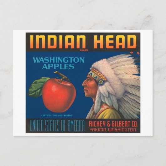 Indiaas hoofd Washington Apples kratellabel Briefkaart (Voorkant)