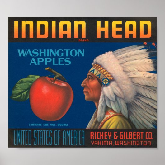 Indiaas hoofd Washington Apples kratellabel Poster (Voorkant)