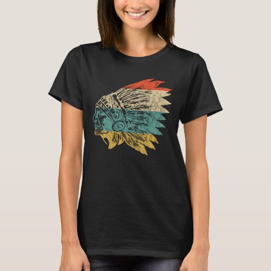 Indiaas hoofddeksel Native American Feather Head T-shirt (Voorkant)