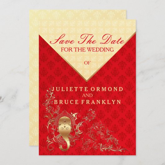 Indiaas huwelijk - sla de datum op save the date (Voorkant / Achterkant)