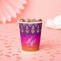 Indiaas huwelijksmonogram Damasroze Paars Sinaasap