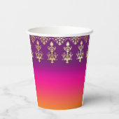 Indiaas huwelijksmonogram Damasroze Paars Sinaasap Papieren Bekers (Achterkant)