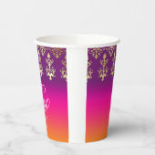 Indiaas huwelijksmonogram Damasroze Paars Sinaasap Papieren Bekers (Links)