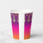 Indiaas huwelijksmonogram Damasroze Paars Sinaasap Papieren Bekers (Rechts)