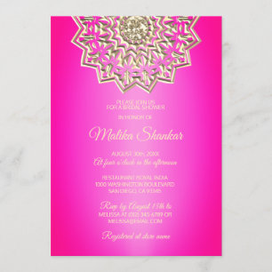 Indiaas Mandala Hot Pink Gold Vrijgezellenfeest Kaart