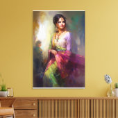 Indiaas Meisje Contemeigent Afbeeldingsfilm Canvas Afdruk (Insitu (Woonkamer))