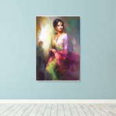 Indiaas Meisje Contemeigent Afbeeldingsfilm Canvas Afdruk (Insitu (Houten vloer))