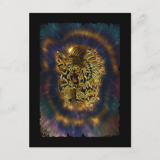 Indiaas meisje Galaxy Howling Wolf Briefkaart (Voorkant)