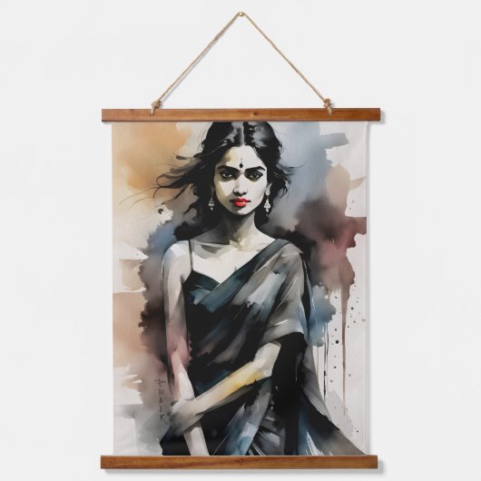 Indiaas meisje in sari hangend wandkleed (Voorkant)