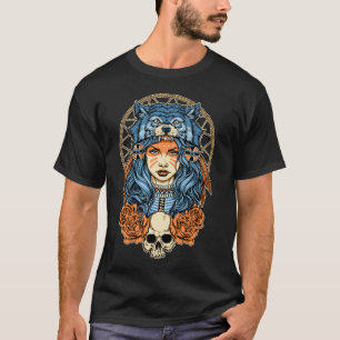 Indiaas meisje met Wolf hoofdadres T-shirt
