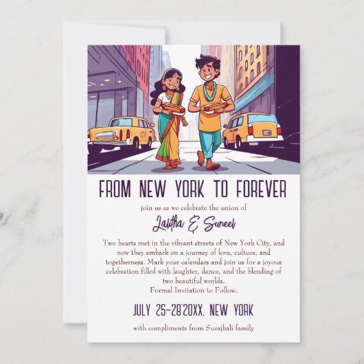 Indiaas paar in New York grappig opslaan de datum Kaart (Voorkant)