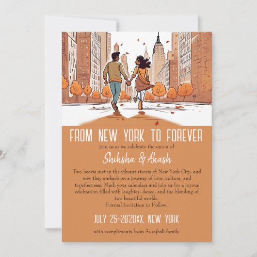 Indiaas paar in New York unieke save de datum Kaart (Voorkant)