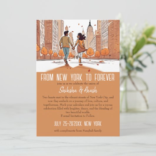 Indiaas paar in New York unieke save de datum Kaart (Staand voorkant)