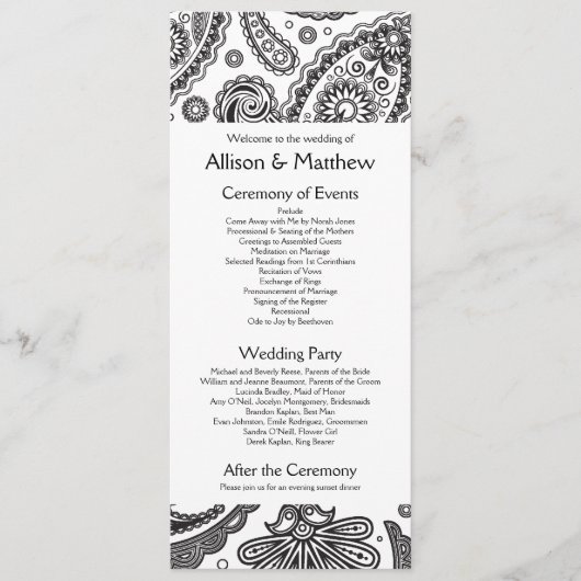 Indiaas Paisley Wedding Programme Programmakaart (Voorkant)