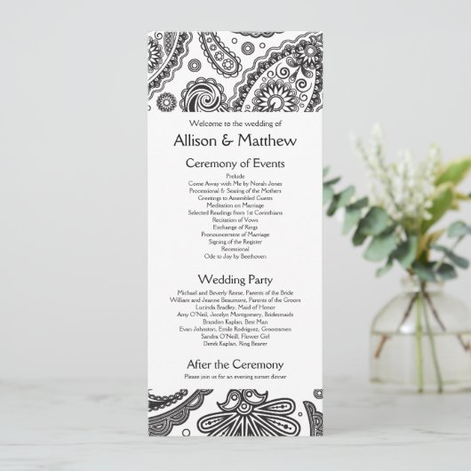 Indiaas Paisley Wedding Programme Programmakaart (Staand voorkant)