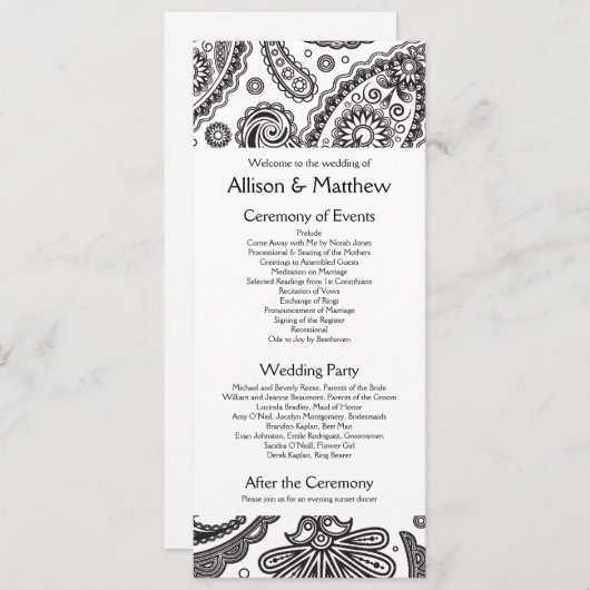 Indiaas Paisley Wedding Programme Programmakaart (Voorkant / Achterkant)