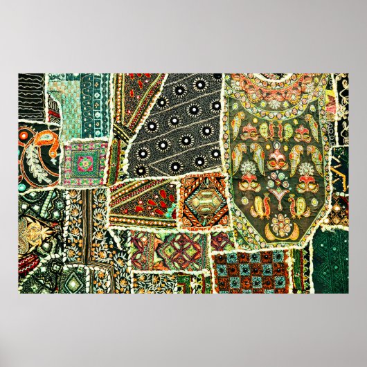 Indiaas patchwork tapijt in Rajasthan, Azië Poster (Voorkant)