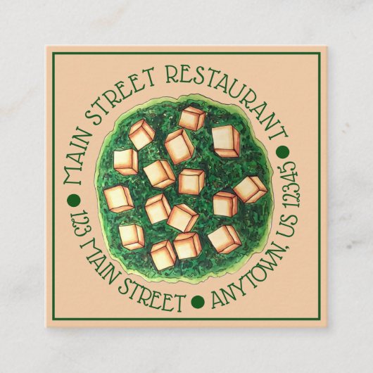 Indiaas restaurant Dish Saag Paneer Vierkante Visitekaartje (Voorkant)